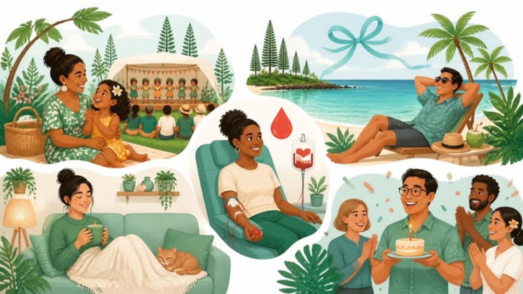 Illustration des cinq congés exceptionnels CIPAC : journée de la famille, de la flemme, SangSationnelle, du patron et de la fidélité